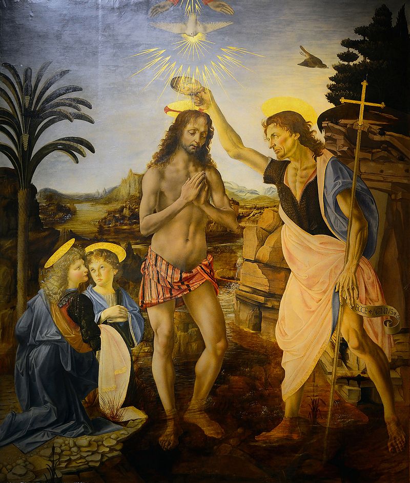 The Baptism of Christ by Verrocchio & Leonardo da Vinci